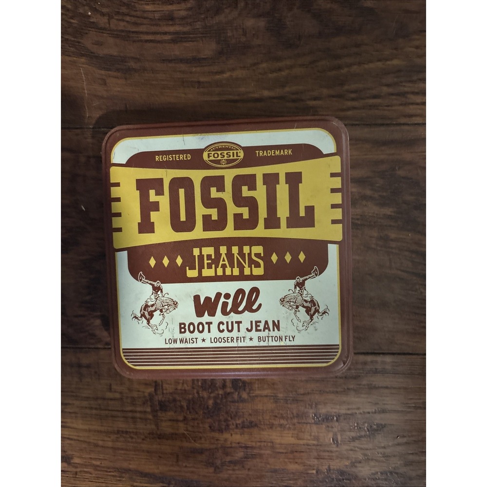 Fossil Jeans Empty Tin‎ Box with Lid 5x5